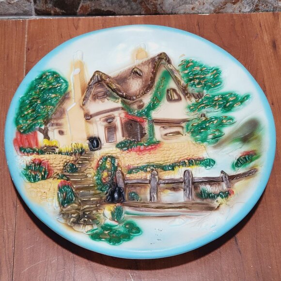 Chalkware English Cottage Forest 3D Cobblestone Streets Plaster Wall Hanging Dec - Picture 12 of 12